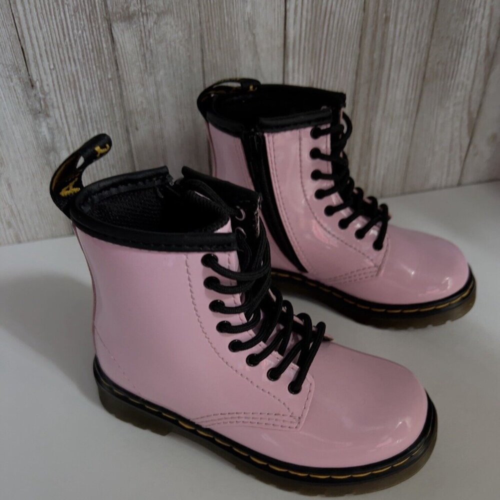 Girl's Grade School 1460 “Pale Pink” Patent Combat Boots Size 8 - Picture 5 of 16